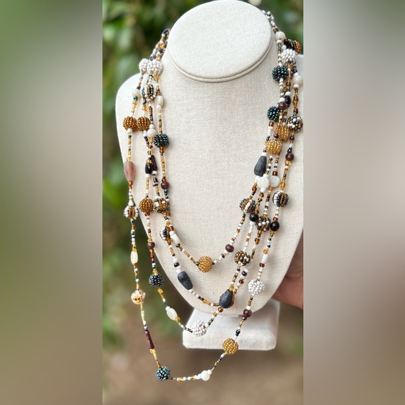 Vintage Multi-Strand Beaded Statement Necklace – Bold Boho Layered Style - Picture 1 of 16